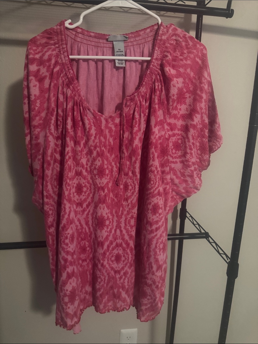 Catherines Pink Patterned Tie-Front Boho Tunic